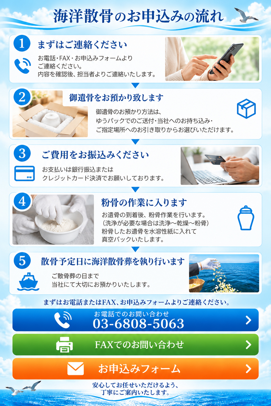 海洋散骨のお申込みの流れ